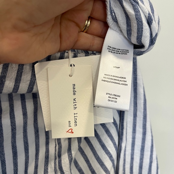 Blue and White Striped Linen Cotton Wide Leg Pants - Picture 6 of 6